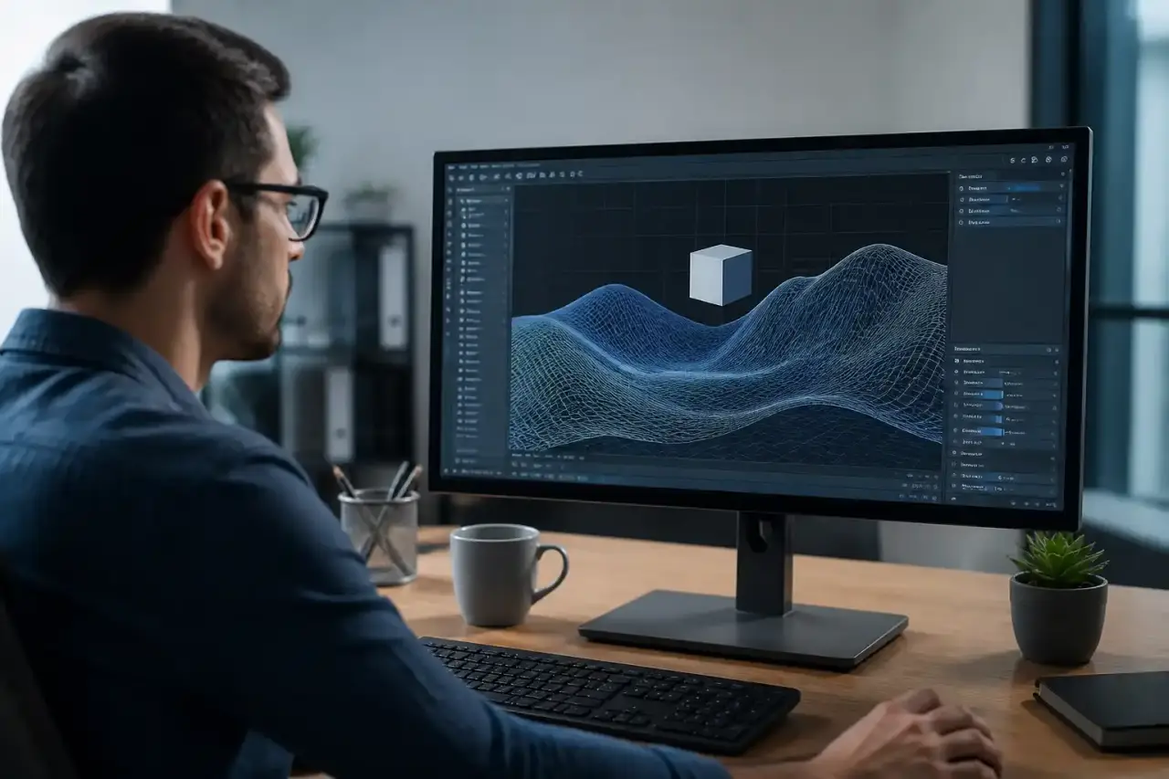 Illustration 3D du web spatial avec flux de données et interfaces immersives