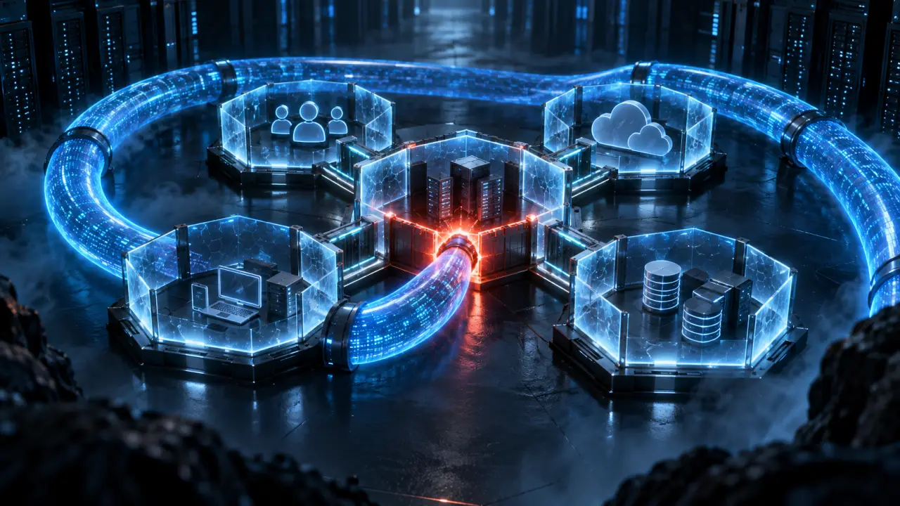 Architecture Zero Trust avec flux de données segmentés entre utilisateurs et applications
