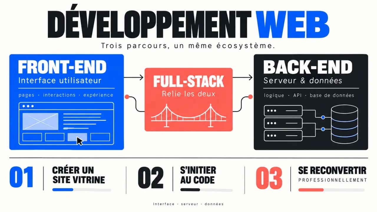 Infographie sur form ezvousrapidement.fr développement web : différences entre front-end, back-end et full-stack
