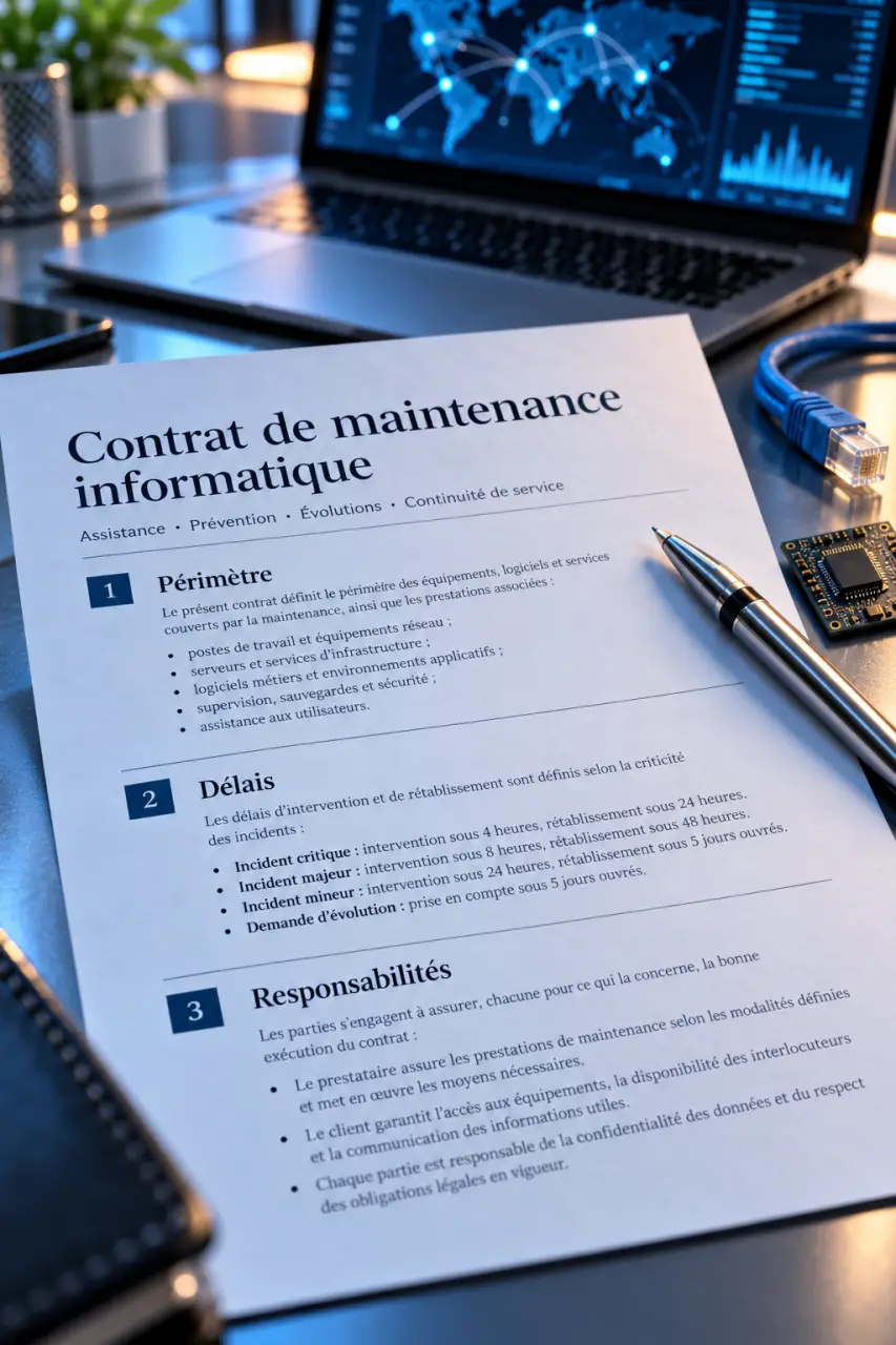 Contrat de maintenance informatique : périmètre, délais et responsabilités à vérifier