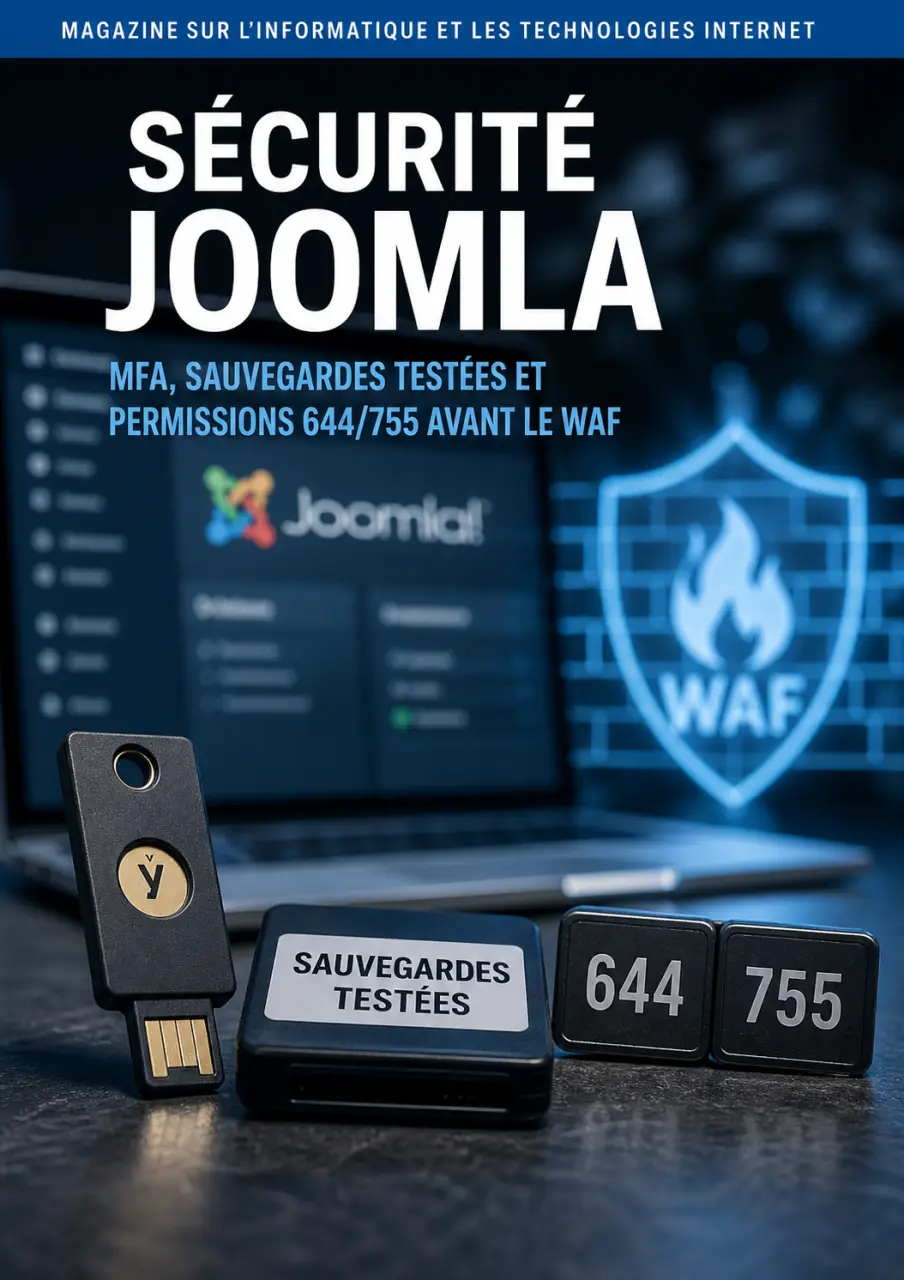 Sécurité Joomla : MFA, sauvegardes testées et permissions 644/755 avant le WAF