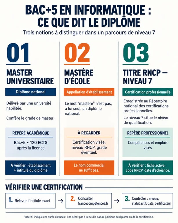Master en informatique Nexa : différence entre master universitaire, mastère et titre RNCP niveau 7