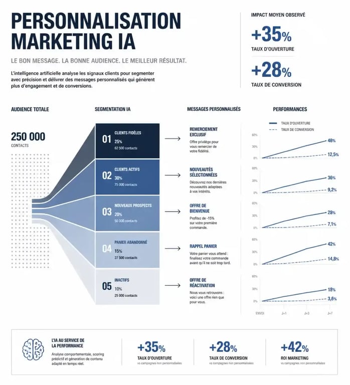 Infographie sur les outils marketing automation IA personnalisée et leurs gains de conversion